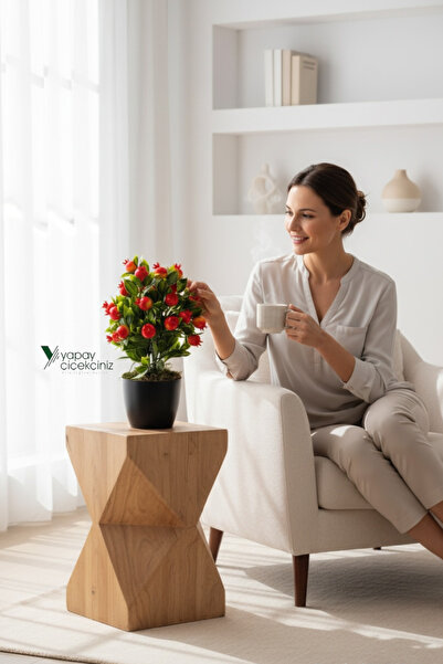 YAPAY ÇİÇEKÇİNİZ Siyah Saksıda Yapay Nar Ağacı