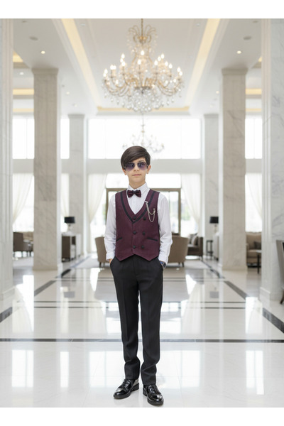 WENA KİDS Vesta Costum Copii Set Cămașă Guler Dună Bordeaux