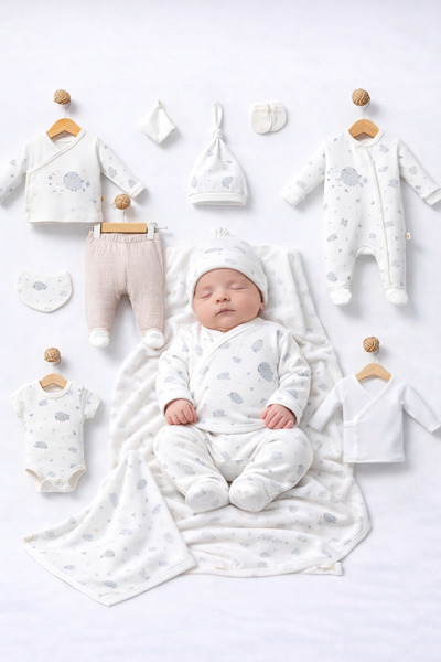 Benbebek طقم خروج من المستشفى مكون من 10 قطع معبأة في صندوق، مصنوع من قماش كو...