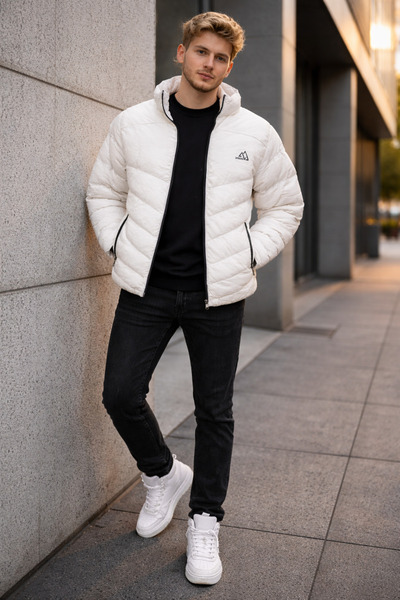 DYNAMO Men's White Color Puffer Jacket