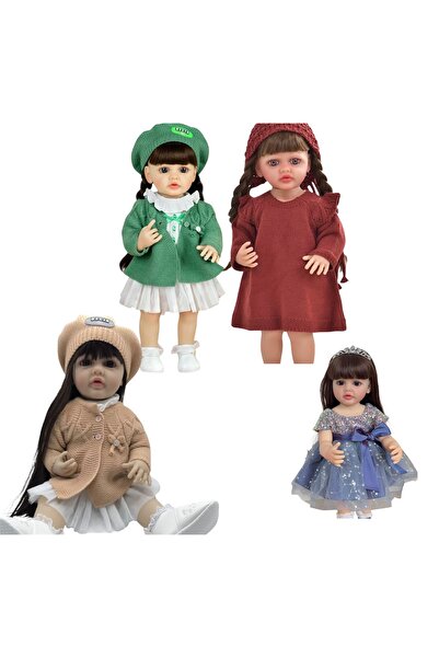 Happystore 55 cm 22 inç Gerçekçi Kız Bebek Yumuşak Silikon Uzun Kahverengi Sa...