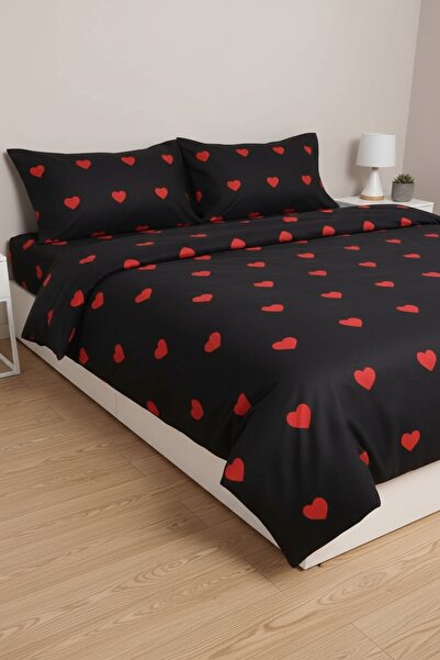 Gasel Home طقم غطاء لحاف شتوي مزدوج من القطن بنمط قلب - مرن