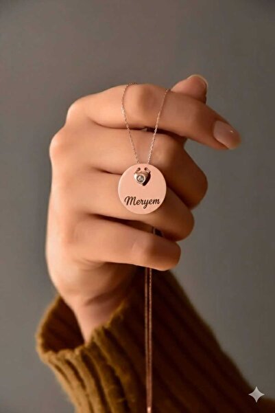 Papatya Silver 925 Ayar Gümüş Rose Kaplama Kalp Tektaş Plaka Kolye