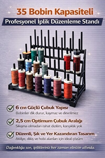 EVORADECO 35 Bobin Kapasiteli İplik Tutma Standı – Dayanıklı Plastik, Demonte...