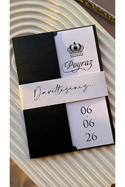 emindijital Siyah Zarflı Kuşaklı Sünnet Davetiyesi 50 Adet