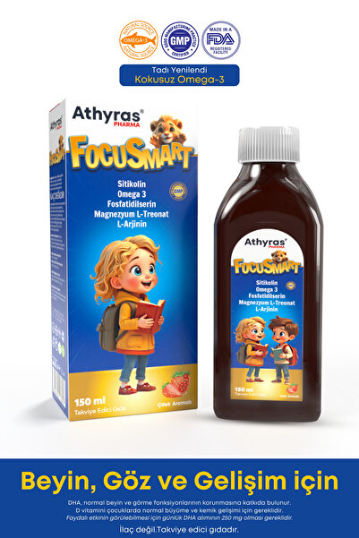 Athyras Pharma FocuSmart Balık Yağı Çocuk Şurubu 150 ml – Omega-3, Sitikolin,...