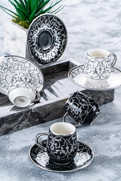 ACAR Grace Silver 6 Kişilik Porselen Kahve Fincanı Takımı 05094