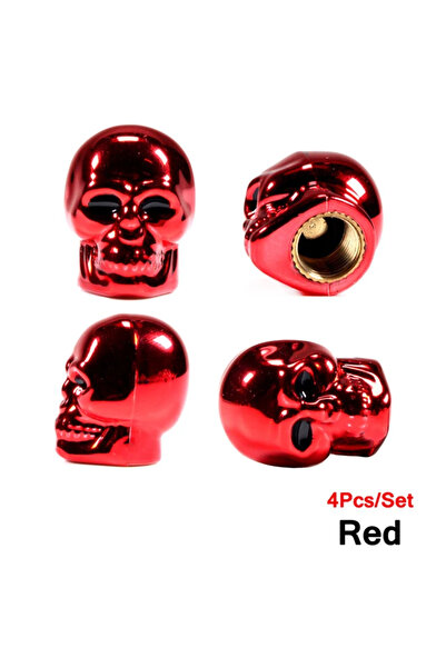 Choice 4 قطع حمراء، طقم 4 قطع، إطار سيارة عالمي مضاد للصدأ بتصميم جمجمة، مناس...