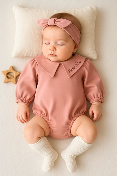 Minytrendy Kız Bebek Isimli Yenidoğan Tulum Romper Takım Bandanalı Balon Kol ...