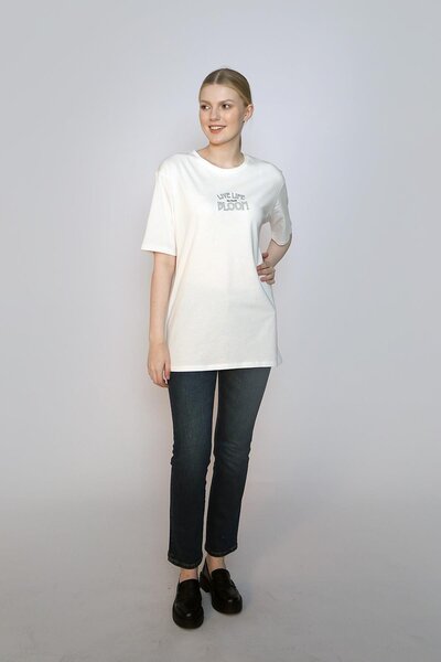 Lee Cooper Lades Women's 100% Cotton O-Neck T-Shirt Ecru