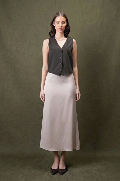 VAGGON High Waist Basic Satin Skirt