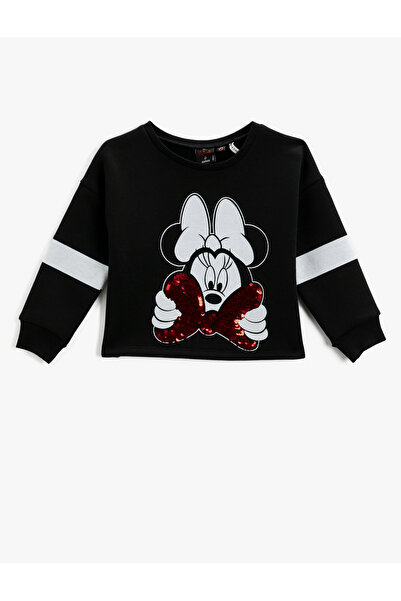 Koton Licenční potištěná mikina Minnie Mouse s flitry s dlouhým rukávem