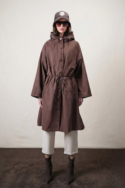 VAGGON Trenci căptușit cu buzunare duble, cu glugă, cu închidere cu nasturi ș...