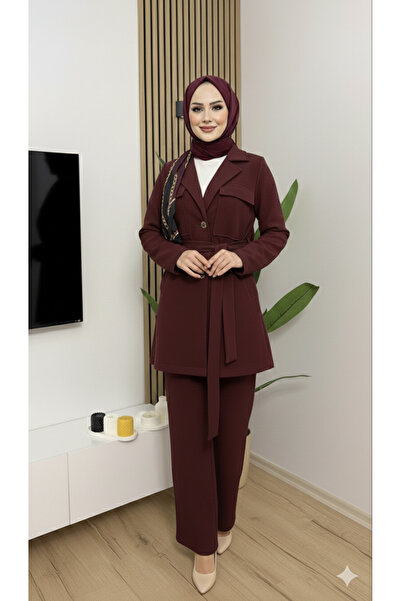 HİJAB STORE Kuşaklı Bordo Kadın Takım