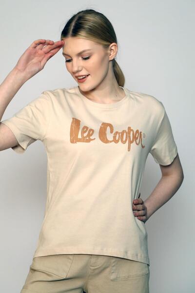Lee Cooper Londonlogo Women's 100% Cotton O-Neck T-Shirt Beige