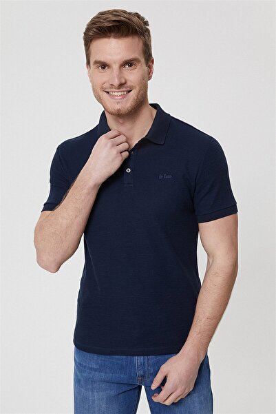 Lee Cooper Tylen Men's 100% Cotton Polo Collar T-Shirt Navy Blue