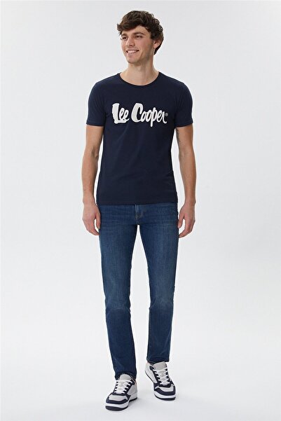 Lee Cooper Londonlogo Erkek %100 Pamuk Bisiklet Yaka T-Shirt Lacivert