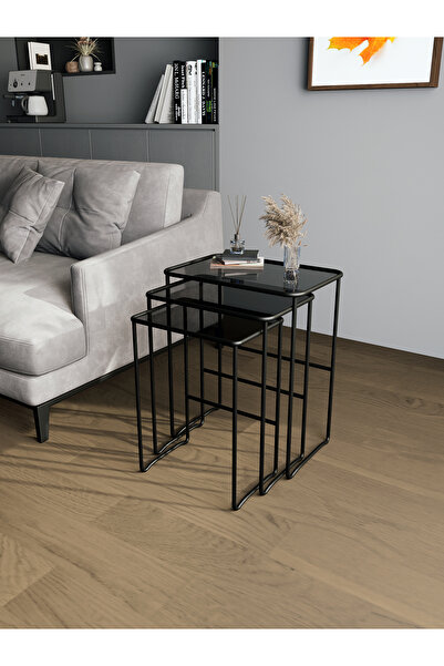 Dekoport Moon Dekopratif Zigon Sehpa Yan Sehpa Tel - Temperli Cam