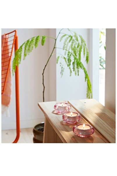 IKEA 3'lü BLADFAGEL tealight 3 cm Pembe çiçek model mum tabağı BS Dijital Mağ...