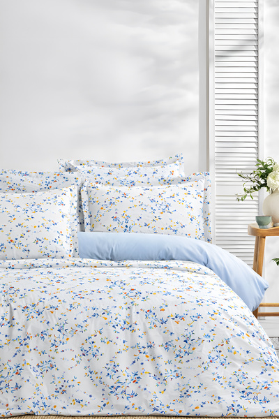 İQON طقم غطاء لحاف ملاءة مطاطية - أزرق نباتي