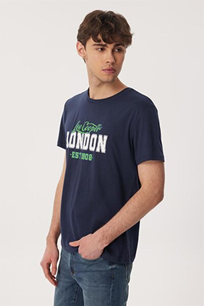 Lee Cooper Collage Men's 100% Cotton O-Neck T-Shirt Navy Blue