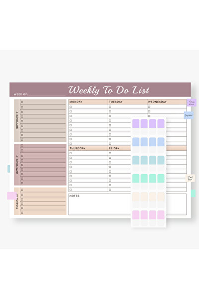 Choice مخطط مهام أسبوعي بني اللون بحجم A4، دفتر منظم مهام غير مؤرخ مع أهم الأ...