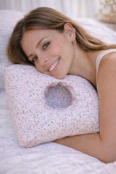 moonzy - minimalist & cozy Μαξιλάρι Piercing – Ροζ λουλουδάτο με πλενόμενο κά...