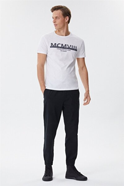 Lee Cooper تي شيرت إيفانز رجالي 100% قطن برقبة دائرية باللون الأبيض