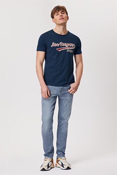 Lee Cooper Hardy Чоловіча футболка з 100% бавовни з круглим вирізом, синя