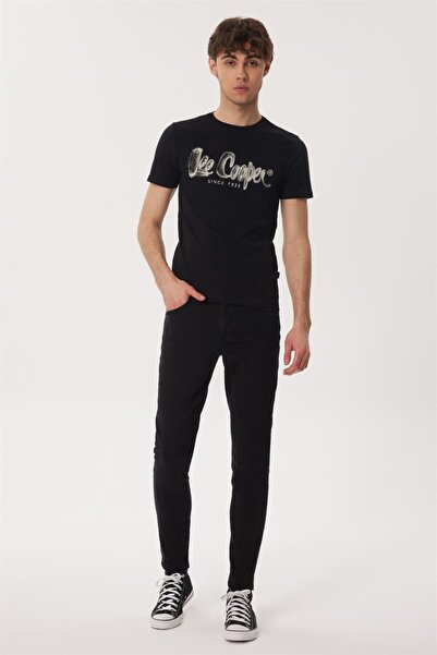 Lee Cooper Drawinglogo Erkek %100 Pamuk O Yaka T-Shirt Siyah