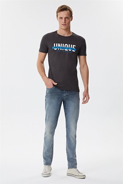 Lee Cooper Brice Erkek %100 Pamuk Bisiklet Yaka T-Shirt Antrasit