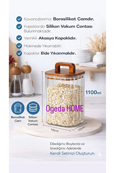 MİEN Akasya Kapaklı Cam Kavanoz 1100 ML – Büyük Boy Kahve & Bakliyat Saklama ...