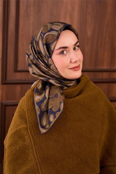 Silk Home Eșarfă din mătase twill, albastru închis, verde, model de nurcă, cu...