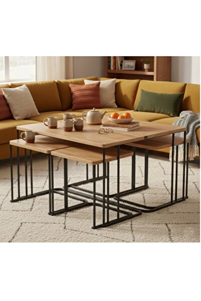 Nokta Sehpa Home 5li TEKERLEKLİ 4+1 YAVRULU ORTA SEHPA siyah çam renk