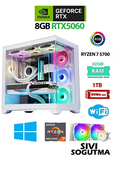 Dmc N320 Windows 11 Ryzen 7 5700,32GB DDR4 RAM,1TB M.2,8GB RTX5060,sıvı Soğut...