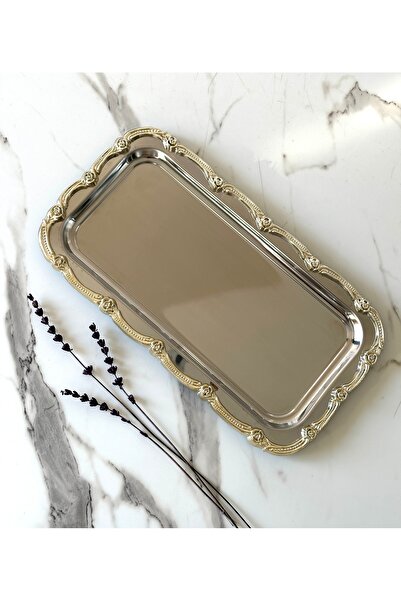 Melinda Fiore Baton Tepsi Gümüş-Gümüş Paslanmaz Çelik Çay, Kahve, Servis Sunu...