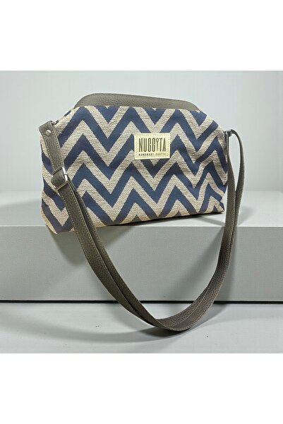 Nuggita حقيبة يد / كتف منسوجة بنمط متعرج باللون الرمادي/البحري
