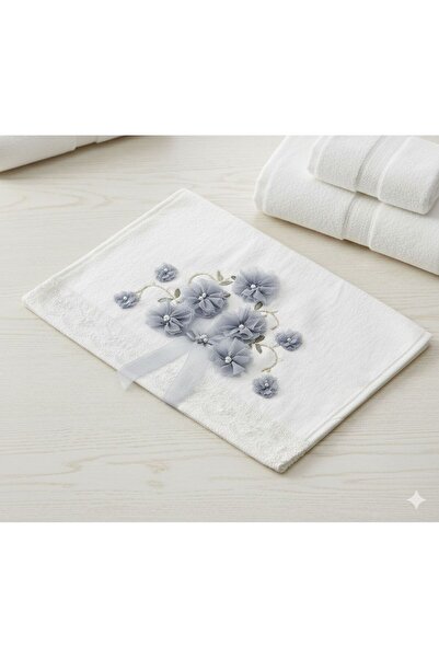 AYDA STORE Gray Color Ribbon-Detail Hand Towel (Handmade)