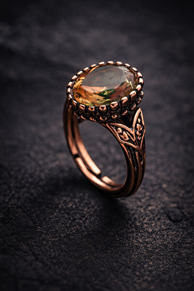 İyyaKee Kadın Bakır Yüzük Doğal Zultanit Taşı Oval Model Kelepçe Yüzük