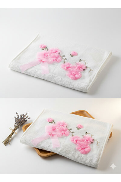 AYDA STORE Light Pink Color Hand Towel with Ribbon Detail (Handmade)