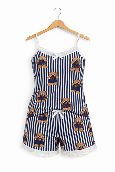 belpa طقم بيجامة نسائي قصير من الخيزران من Sıla Sella - مزين بتفاصيل دانتيل م...