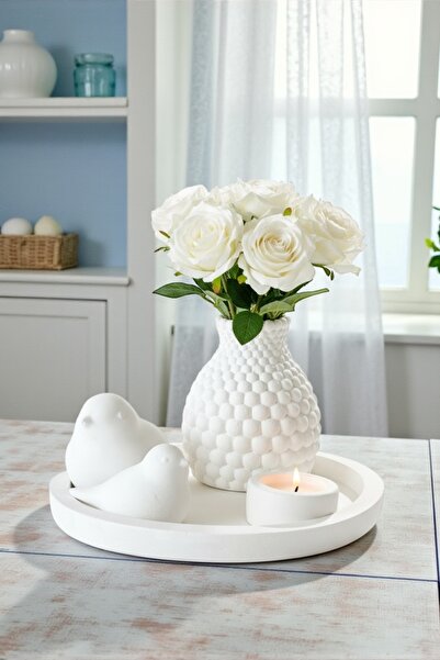 LALEZEN HOME Yuvarlak Tepsi - Mumluk - 2li Kuş - petek vazo