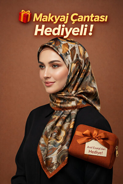 Levidor 90X90 Silk-Look Brown - Yellow - Navy Blue Crystal Scarf – Non-Slip T...