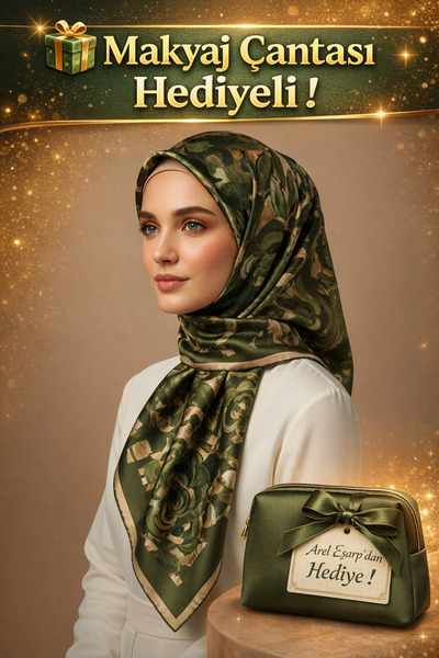 Levidor 90X90 Silk-Look Khaki Green Crystal Scarf – Non-Slip Twill Stylish De...