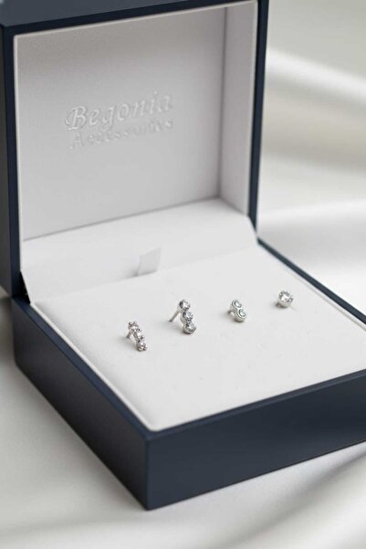 Begonia Accessories 925 Ayar Gümüş 4 Adet Zirkon Taşlı Hızma Küpe Olarak Kull...