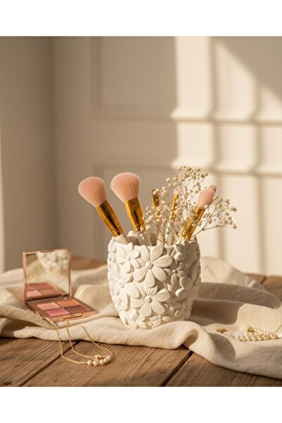 Markasız ucuz Beyaz 3D Papatya Kabartmalı Dekoratif Kalemlik ve Fırçalık, Boh...