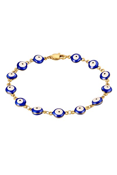 True Rebels Edelstahlarmband Armband Edelstahl gelbgold Emaille blau