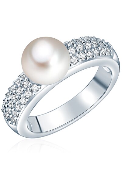 Valero Pearls Perlenring Ring Sterling Silber Süßwasser-Zuchtperle weiß Zirko...