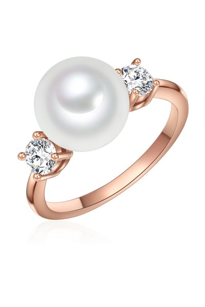 Lulu & Jane Perlenring Ring roségold Muschelkernperle weiß Zirkonia weiß