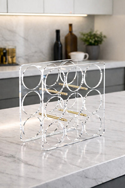 Queen Bee İstanbul Plexiglass Bottle Rack, Transparent 9-Bottle Capacity, Cel...
